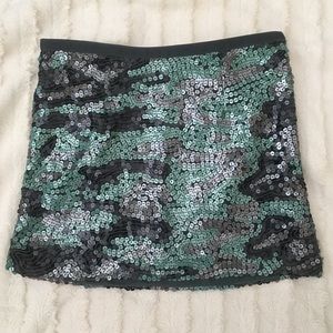 Sea Green & Navy Blue Sequin Mini Skirt - Size 4
